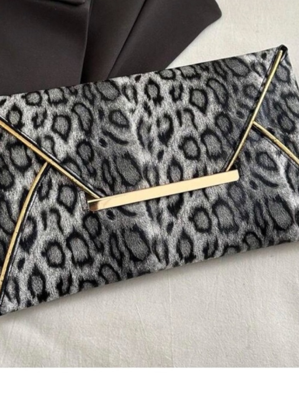 Leopard Print Envelope Clutch Handbag - Gray - Picture 5 of 6